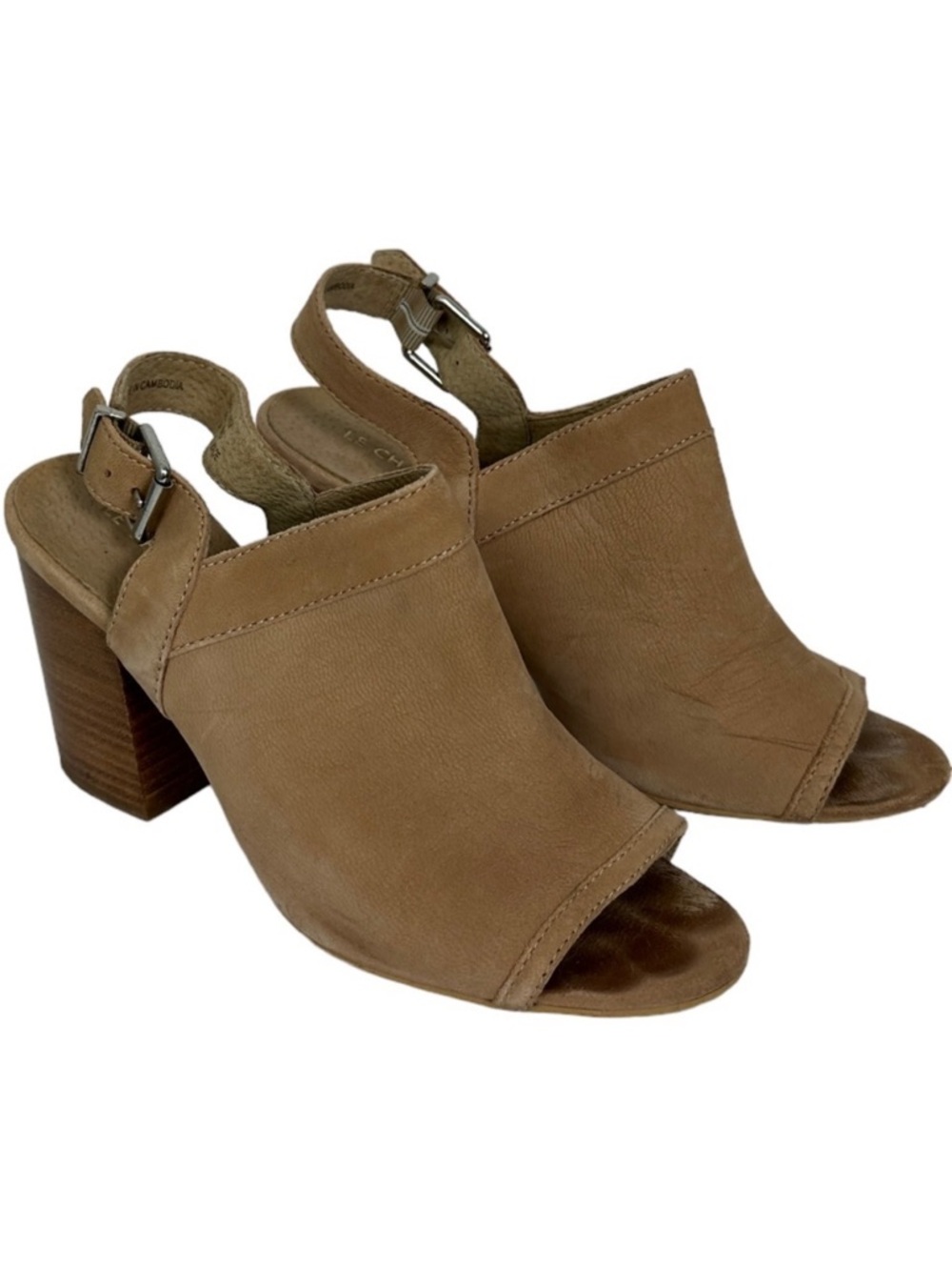 Le Chateau Nude Open Toe Chunky Block Heel Ankle Strap Leather Sandals 39 or 8.5